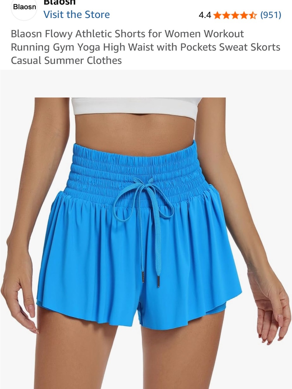 Amazon Women's Bright Blue Smocked Waist Athletic Skort